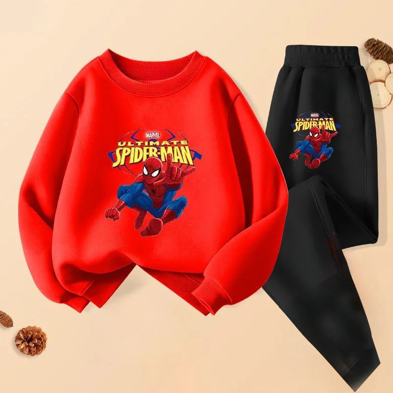 DISNEY Children's Clothing Sets Spiderman Baby Boys Sweatshirt and Sweatpant Two Piece Suit Spring Autumn Thin Kids Tracksuit