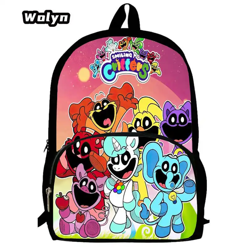 Juego de 3 piezas de Anime sonriente, mochila escolar para Grade1-3, bolso de hombro, estuche para lápices, mochilas escolares de dibujos animados para niños y niñas