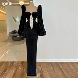 LORIE Dubai Black Mermaid Evening Dresses Cap Sleeves Beading Sweetheart Customized Prom Dress Arabia Dubai Celebrity Party Gown