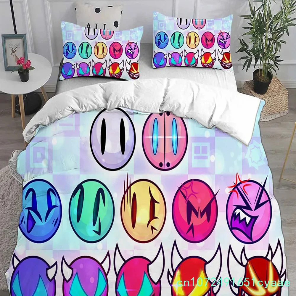 Geometry Dash Bedding Sets Comforter Quilt Bed Cover Duvet Cover Pillow Case 2-3 Pieces Sets Kids Adult Size