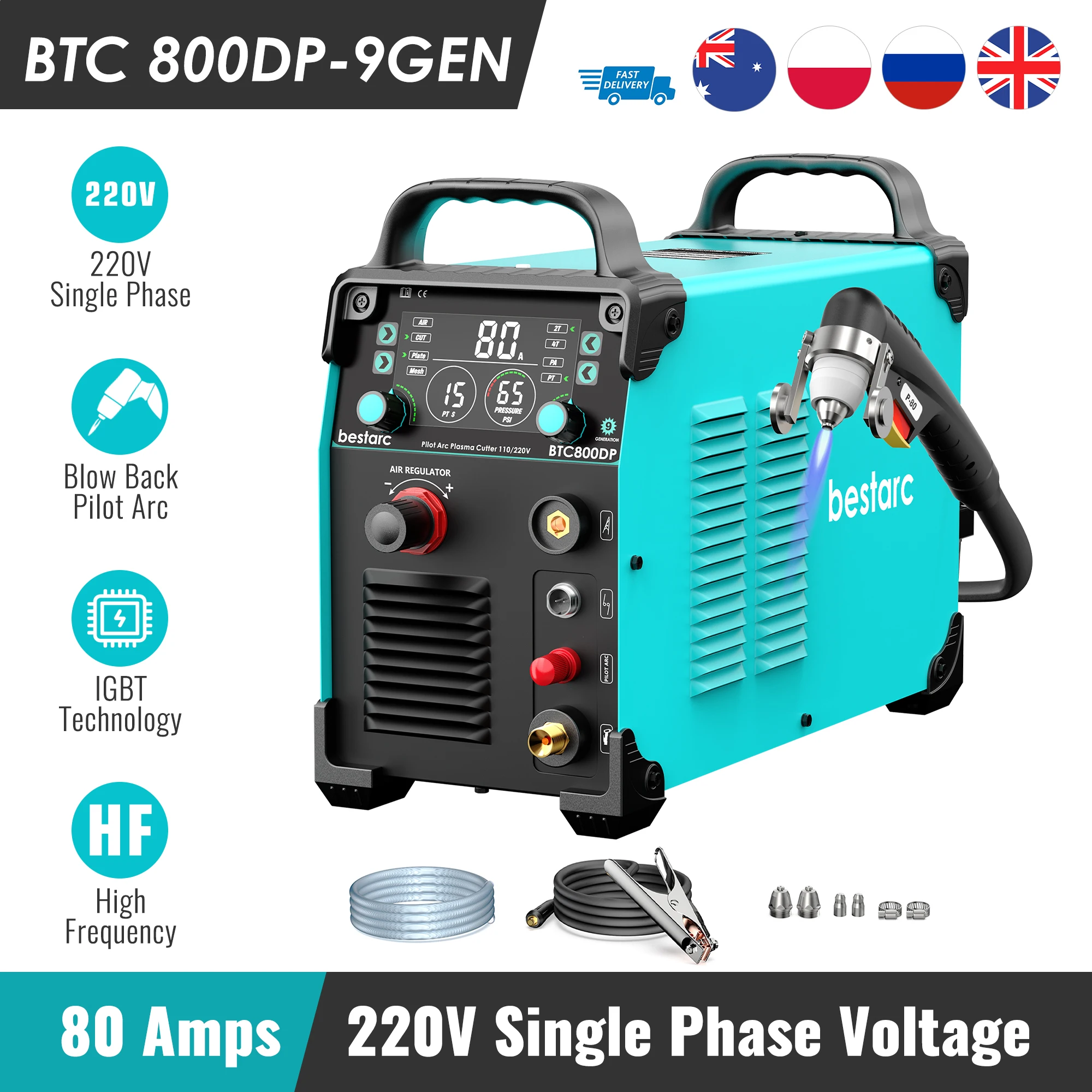 Bestarc Plasmasnijmachine BTC800DP Pilot Arc 9e generatie 80A Digitaal scherm 220V 380V Plasmasnijder