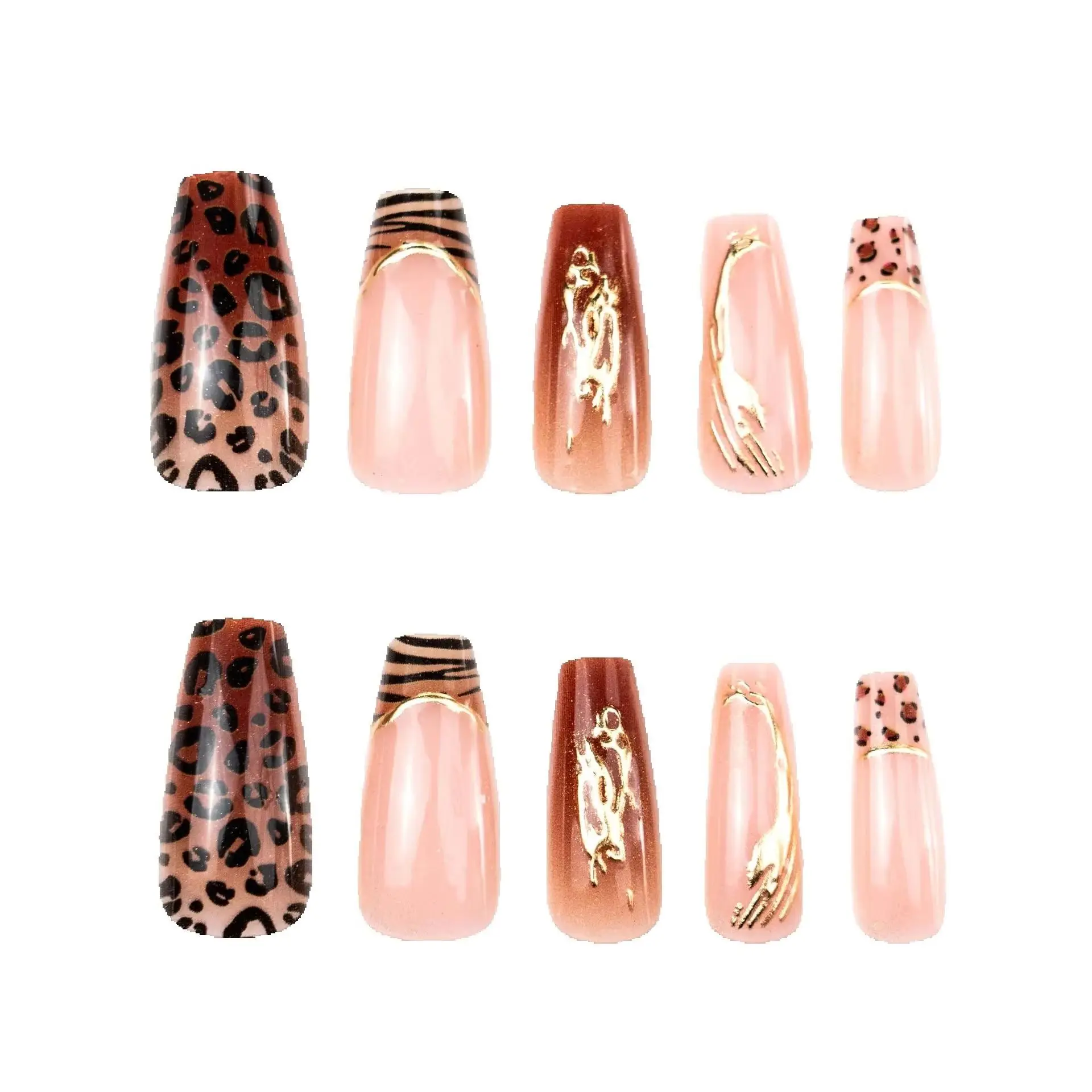 

24PCS Leopard Print False Nails Gilt French Design Square Press on Nails European American Spicy Cool Girl Removable Manicure 네일