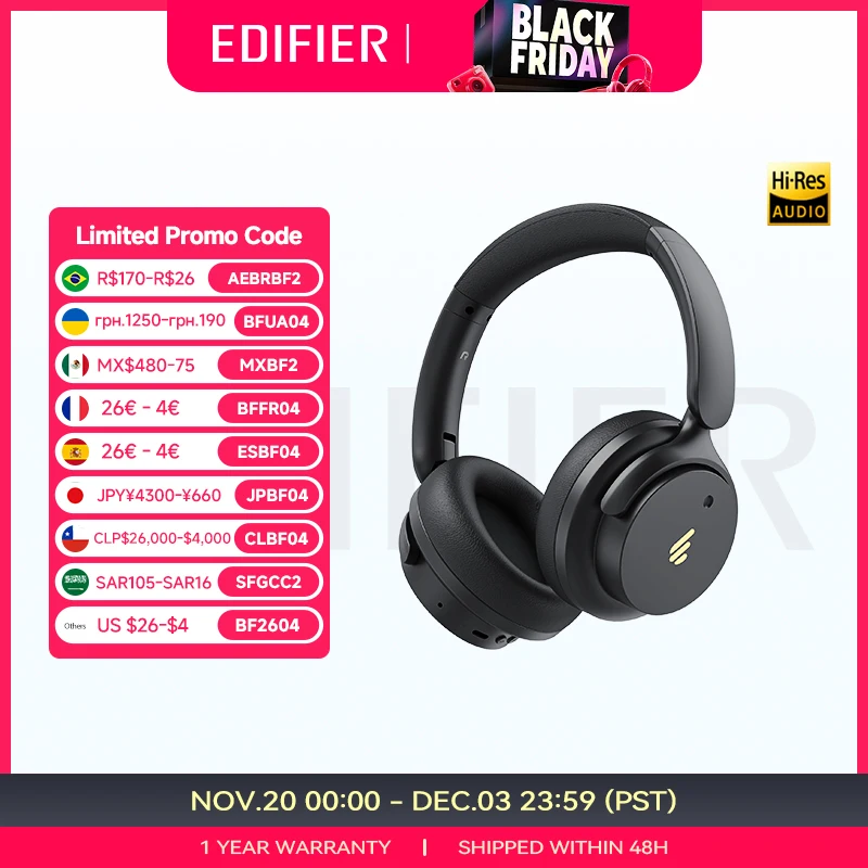Edifier H9 Active Noise Cancelling Wireless Headphones Bluetooth 5.4 Headset Hi-Res Audio 75H Battery Life Foldable Design