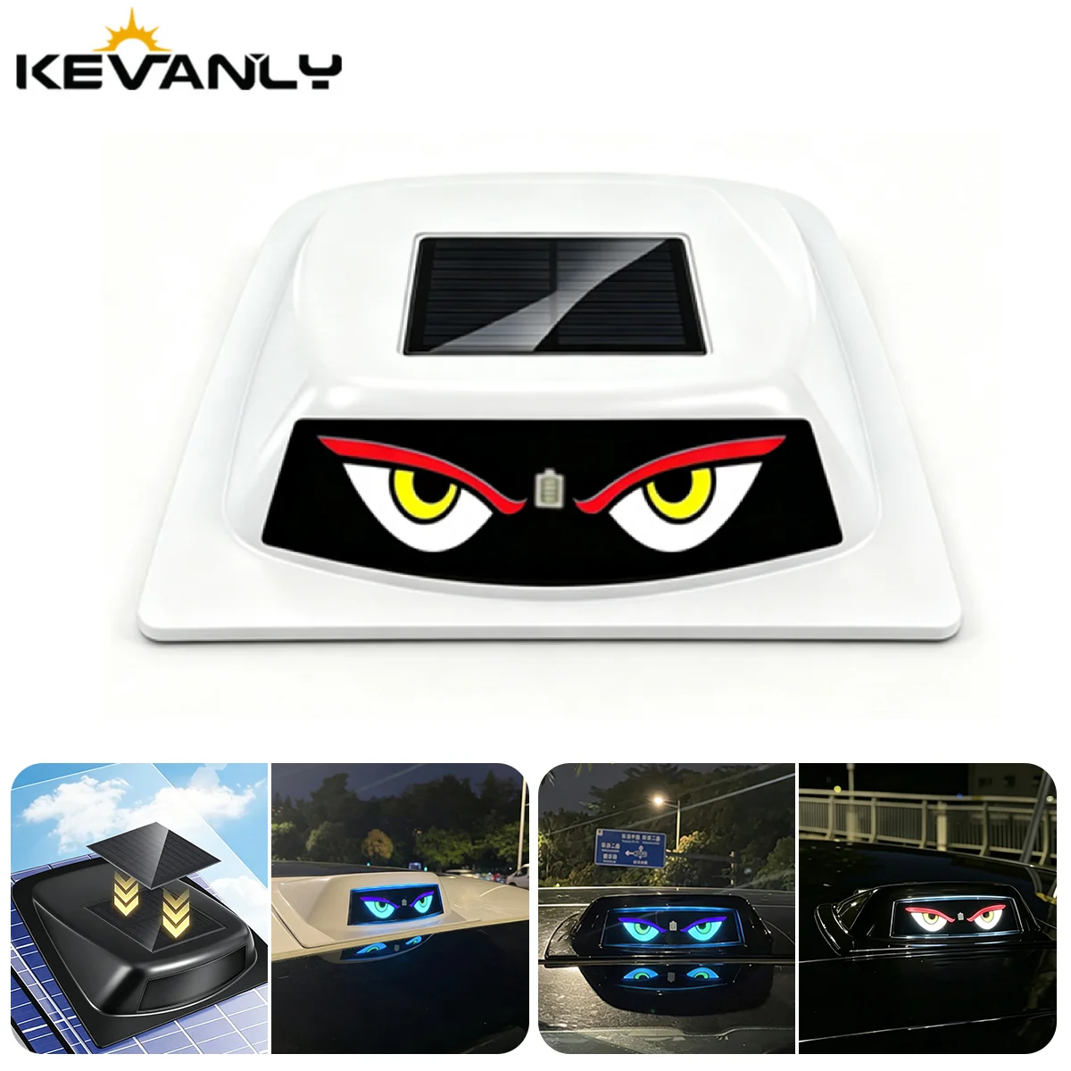 Demon's Eye Solar Powered LED Car Roof LiDAR Decorative Cover Light RGB Anti Rear End Collision Warning Flash Navigation Light