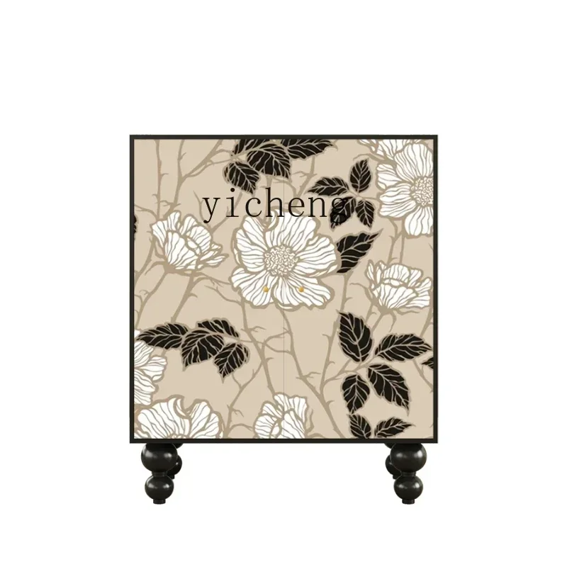 retro flower shoe cabinet home solid wood porch cabinet multi-functional integrated living room storage cabinet