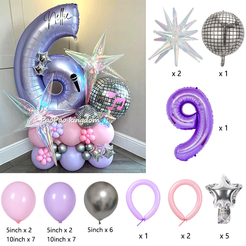 Disco-Geburtstagsballon-Dekorationsset Musik-Mädchen Nummer Aluminiumballons Kinderparty-Zubehör Geschenk-Deko – Detail 9