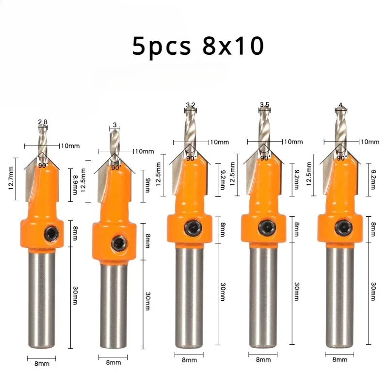 8 MILLIMETRI Gambo Hss Svasatore Router Bit Vite Estrattore Lavorazione Del Legno Foro Apri Trapano Fresa Per Lega di Legno Step Drill