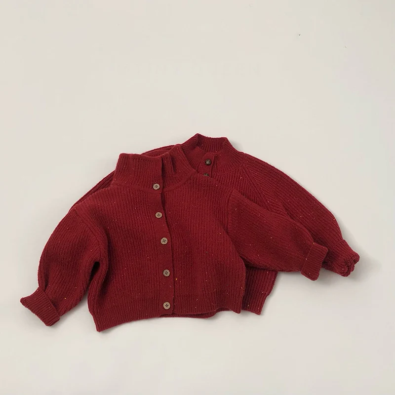 

1-6Y Christmas Kids Clothes Turtleneck Girls Sweaters Red Knit Cardigans Children Outfit