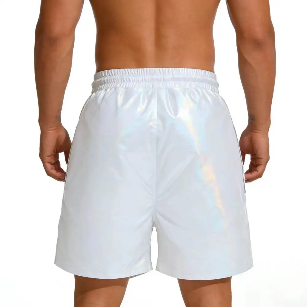 Mens Shiny Holographic Metallic Shorts Disco Party Wear Fashion Stage Costume Reflective Streetwear Summer Casual Bottoms