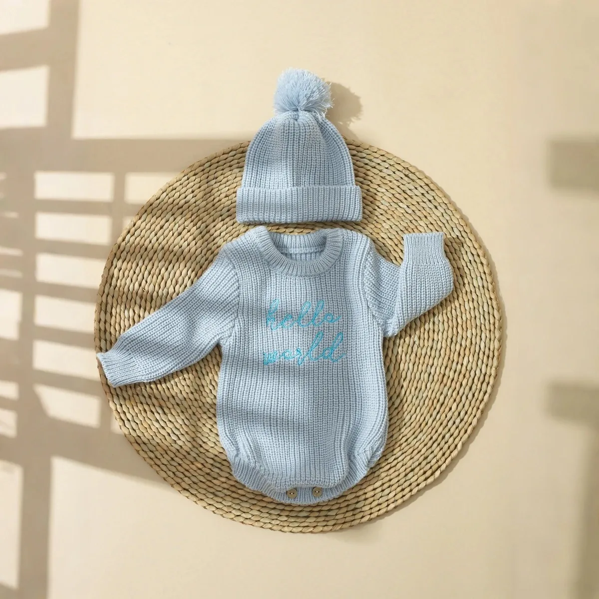 Ylsteed مرحبا العالم الحياكة الوليد التصوير رومبير مع مطابقة قبعة بومب بيبي بوي فتاة سترة وتتسابق لالتقاط الصور