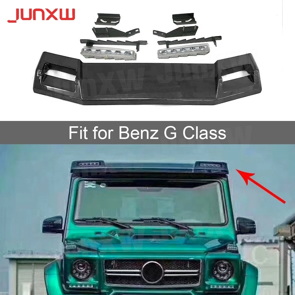 

For G Class Carbon Fiber Front Trunk Wings Roof Spoiler with LED Lights for Mercedes W463 G500 G55 G65 Wagon 2015+ Body Kits