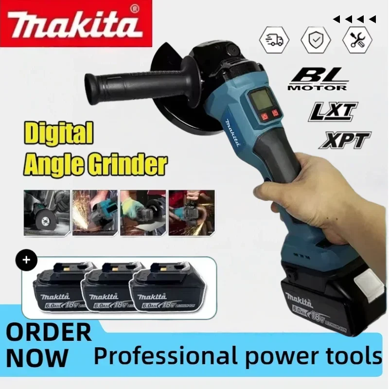 Makita 18V 20V Battery Compatible 125mm Brushless Angle Grinder Digital Display Grinding Cutting Polishing Equipment