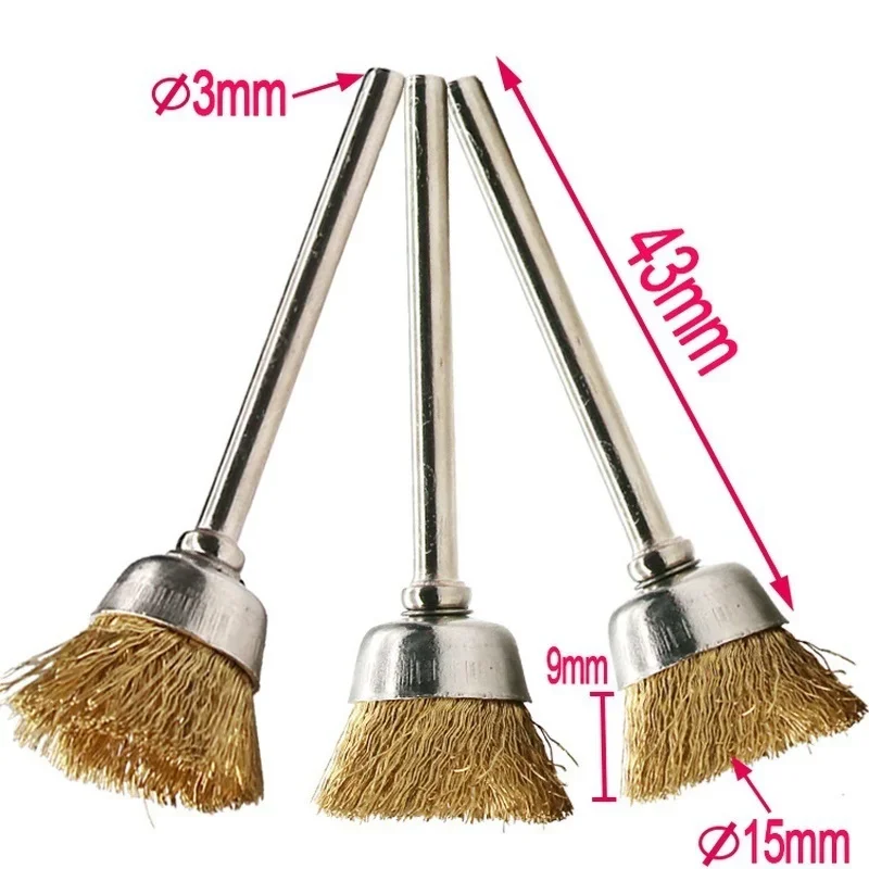 9 قطعة 3 مللي متر فرش الأسلاك النحاسية إزالة الصدأ المعدني تلميع ل أداة طاحونة دوارة اكسسوارات أدوات تنظيف