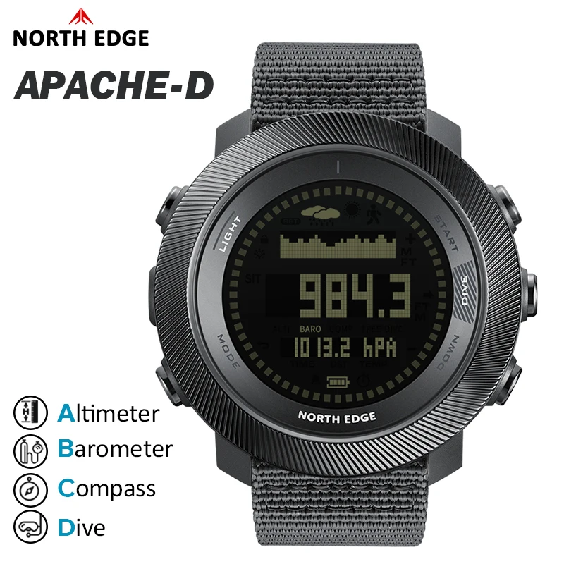 Reloj Deportivo Digital para Hombre NORTH EDG APACHE-D, Relojes Deportivos para Exteriores, Altímetro, Barómetro, Brújula, Hora Mundial, Resistente al Agua 100M