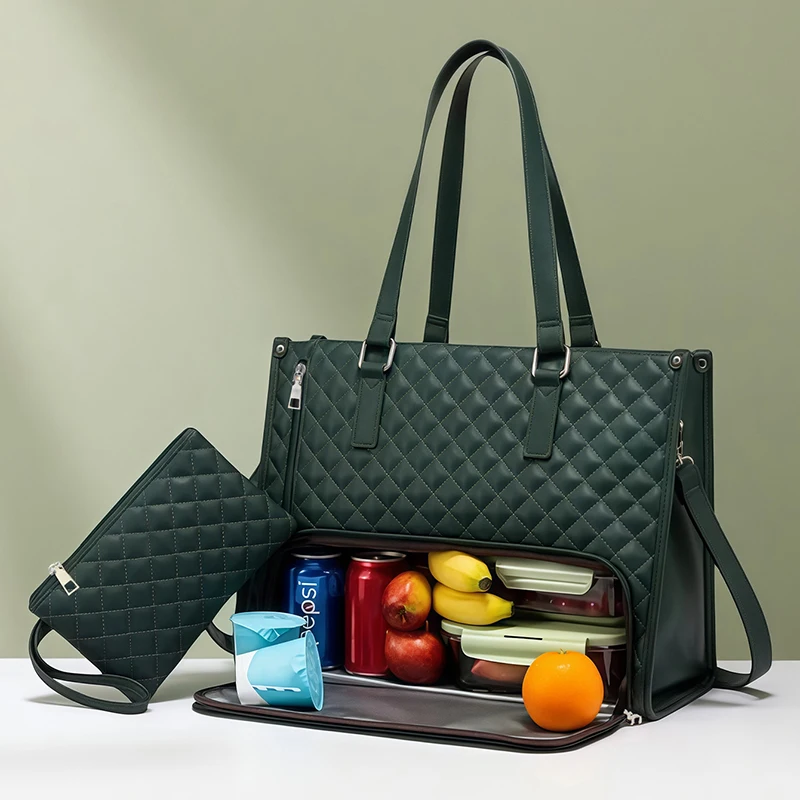 

Стеганая двухсекционная термосумка для обедов, вместительная многофункциональная сумка через плечо для работы