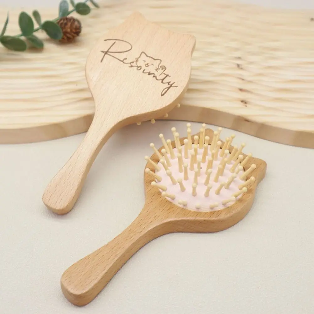 Cat Ear Shape Air Cushion Comb Smooth Scalp Massage Cute Massage Comb Reduce Hair Loss Personalized Wooden Comb Women
