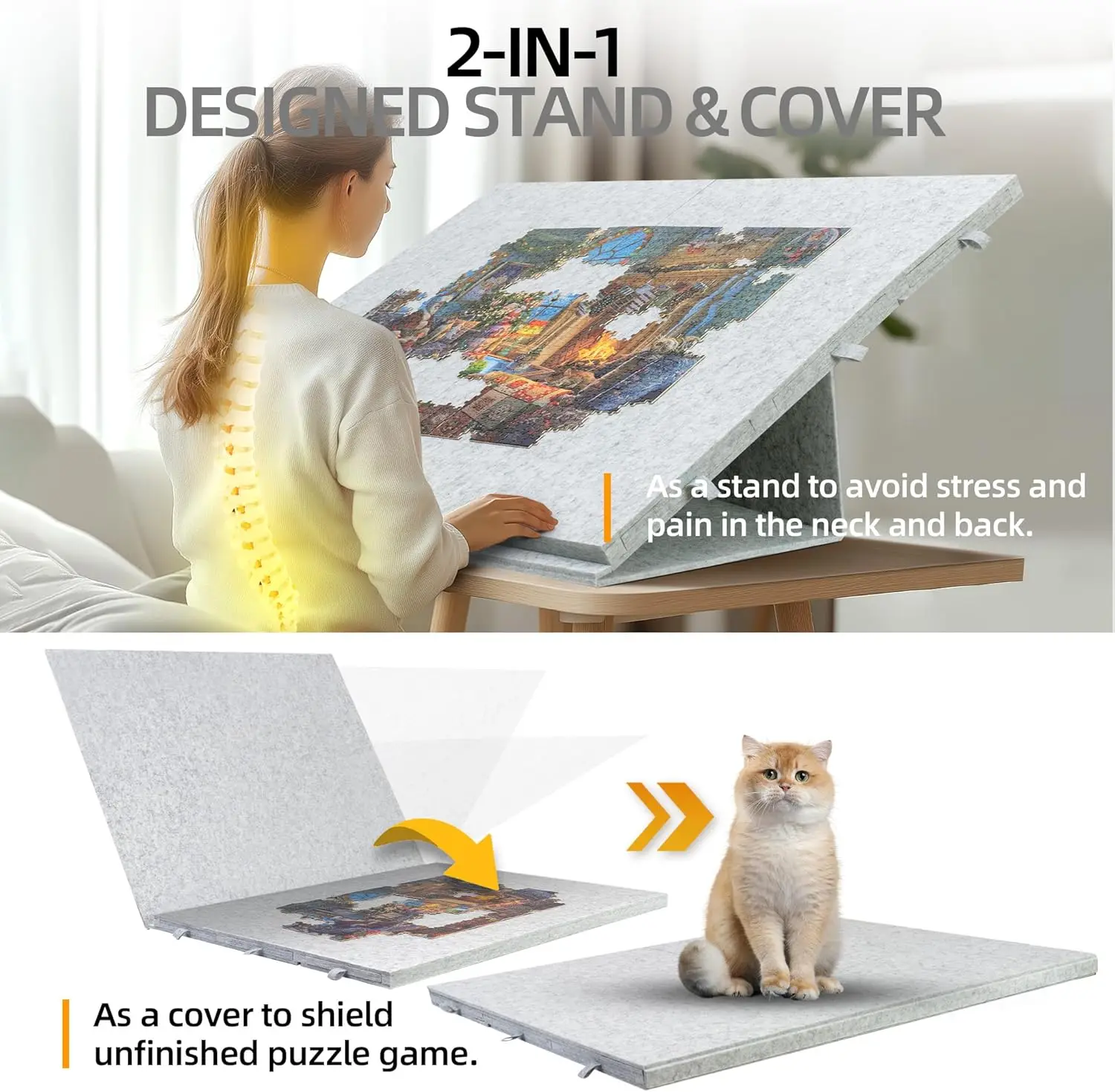 Table de puzzle inclinable et pliable de 2000 pièces avec support et couvercle conçus 2 en 1, plateau de puzzle en feutre léger avec 6 couleurs Dr