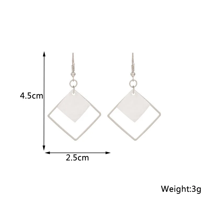 Hollow Rhombus Pendants Dangle Earrings for Women Silver Color Hook Earrings Bohemian Female Drop Earrings White Square Earrings