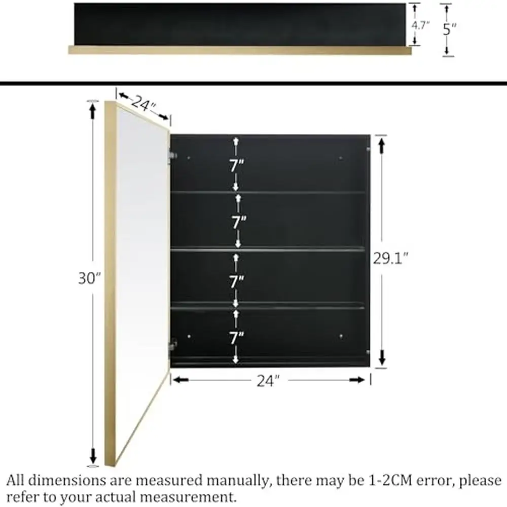 Armario de medicina con marco de aluminio para baño, organizador de almacenamiento de tocador con estante ajustable, superficie ecológica, 24 "x 30"