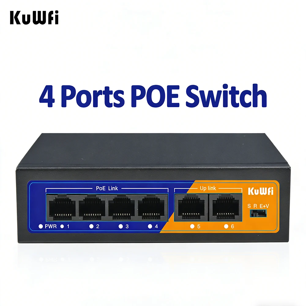 48V PoE Switch with WiFi | 4-Port Gigabit Ethernet & Wireless Hub for IP Cameras | Plug & Play CCTV Network Solution