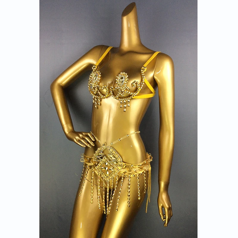 Show girl party outfit luxuryShowgirl Cosplay Carnival Samba Wire Bra Waist Belt Women Handmade Belly Dance Stage Performance We