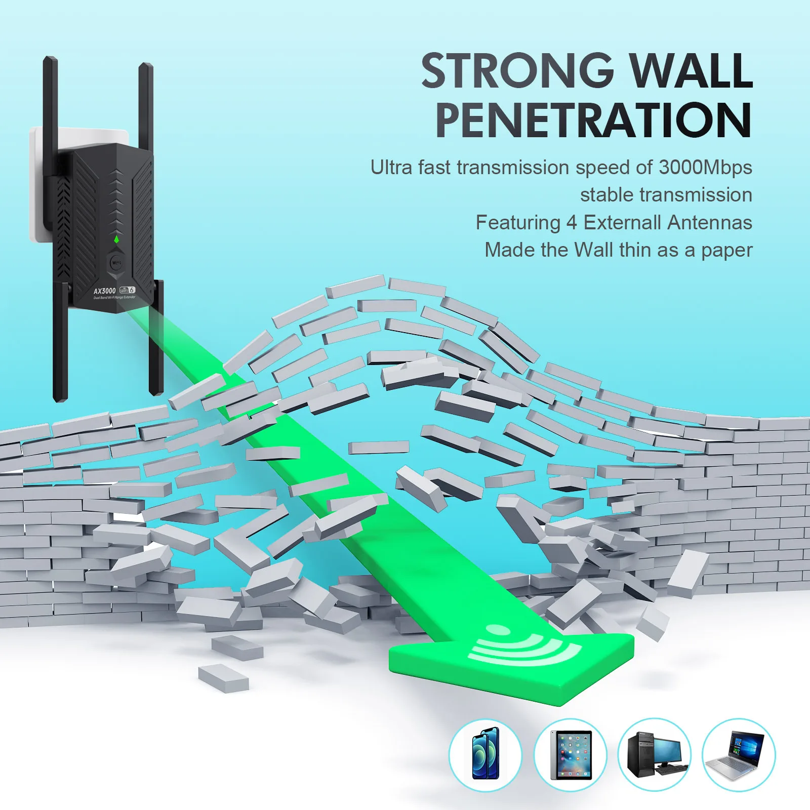 5Ghz 3000Mbps WiFi 6 Ripetitore Extender Ripetitore di segnale Dual Band 2.4G/5GHz Wi-Fi Amplificatore di segnale Amplificatore a lungo raggio per la casa