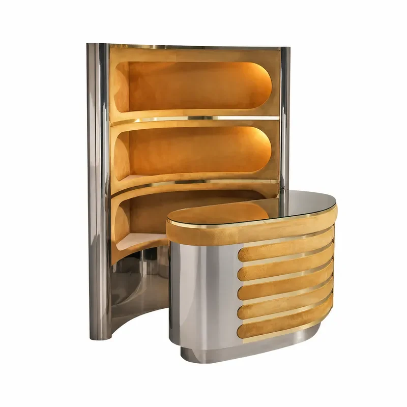 Italian light luxury retro style suede integrated solid wood wine cabinet stainless steel wall bar cabinet bar storage high