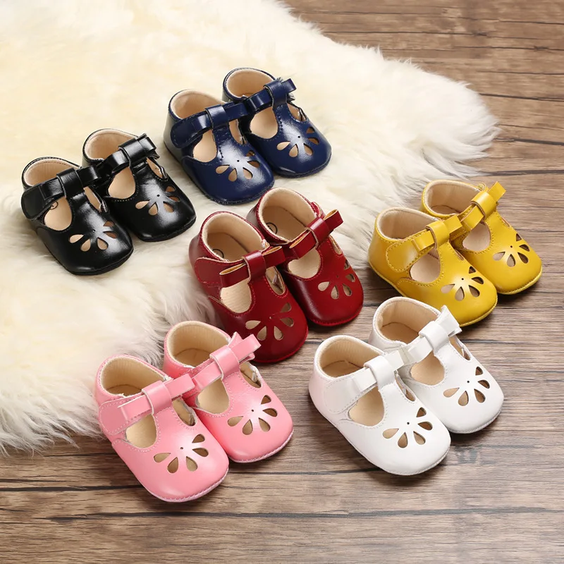 

Newborn Baby Girls Shoes PU leather Buckle First Walkers With Bow Soft Soled Non-slip Crib Shoes