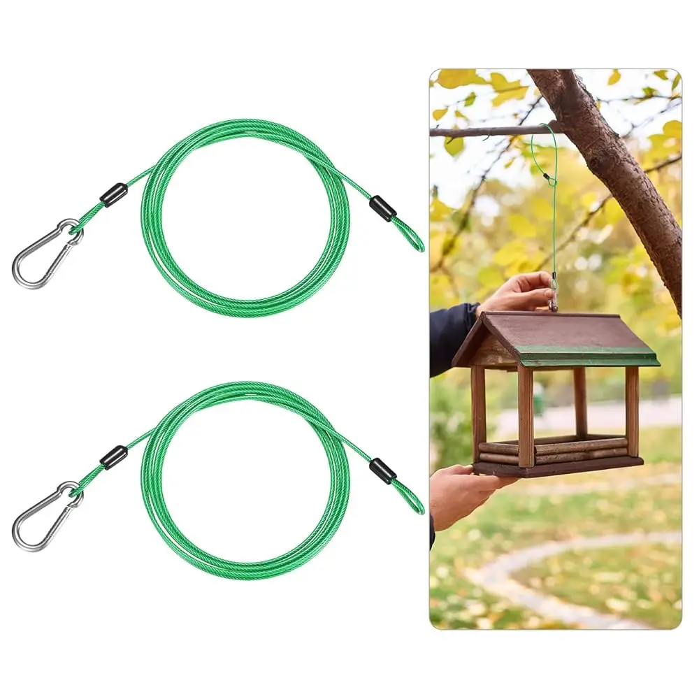 

Комплект из 2 подвесных кронштейнов для кормушек для птиц с защелкой, 200 см (79 дюймов), трос из нержавеющей стали 304 для подвешивания кормушек/поилок/декораций для птиц