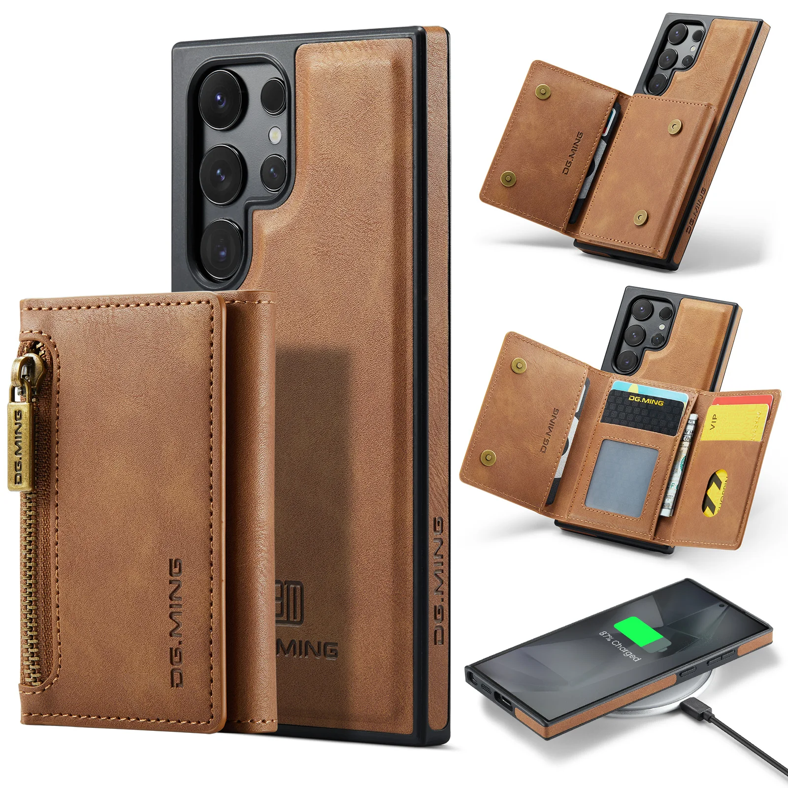 For Samsung Galaxy S25 Ultra Plus Case DG.MING 2 in 1 Magnetic Detachable Leather Wallet Phone Cover M5