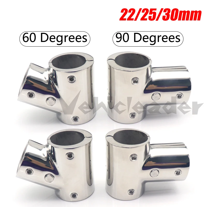 22/25/30mm Boat Fitting Tee Connector Stainless Steel Tee Split Connector 60/90 Degree Tee Fitting for Boat Hand Rail Fitting