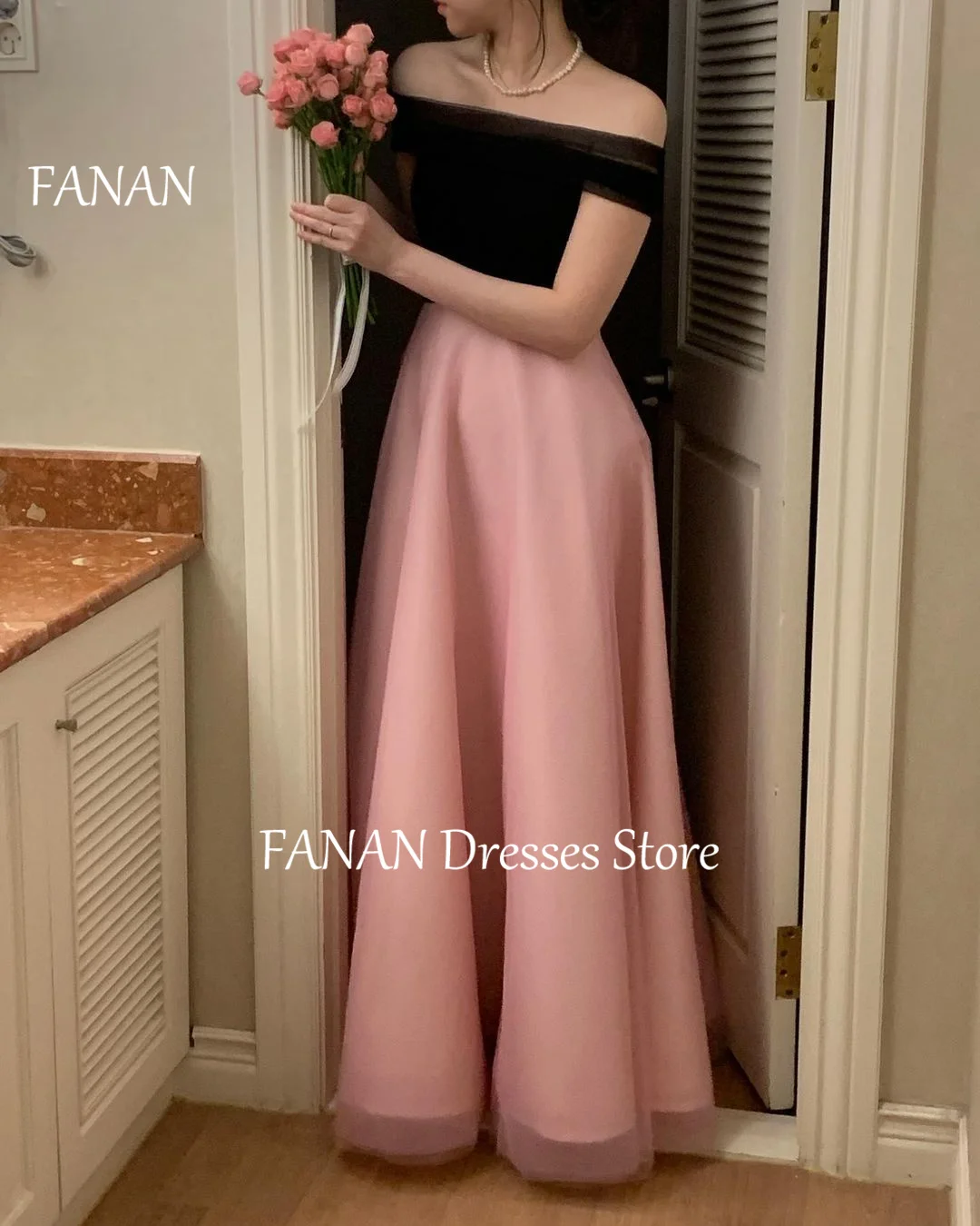 FANAN Strapless Organza Fashion Vintage Evening Party Dresses Contrast Color Korea Customize Women Formal Gowns Event Prom Gowns