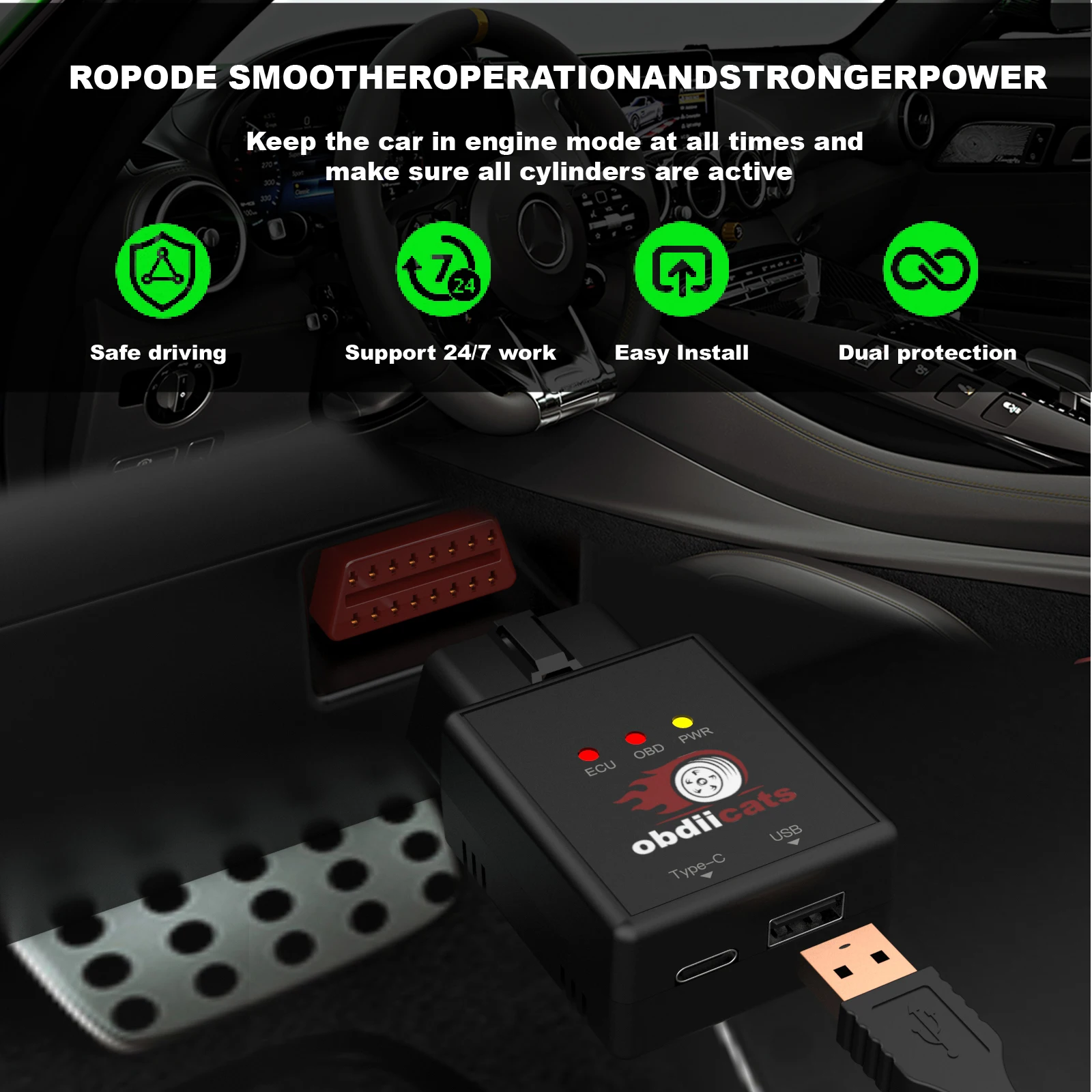 Obdiicats-chip tuning box hk-v3 com porta carregador rápido, aumentar a economia de energia, chip de combustível para carros benzina e diesel