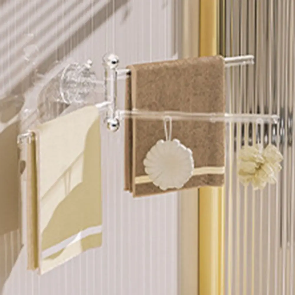 

180°Rotating Suction Cup Towel Rack Wall-mounted Multi-pole Toilet Towel Rod 3 Towel Bars Foldable Clothes Hanger Dishcloth
