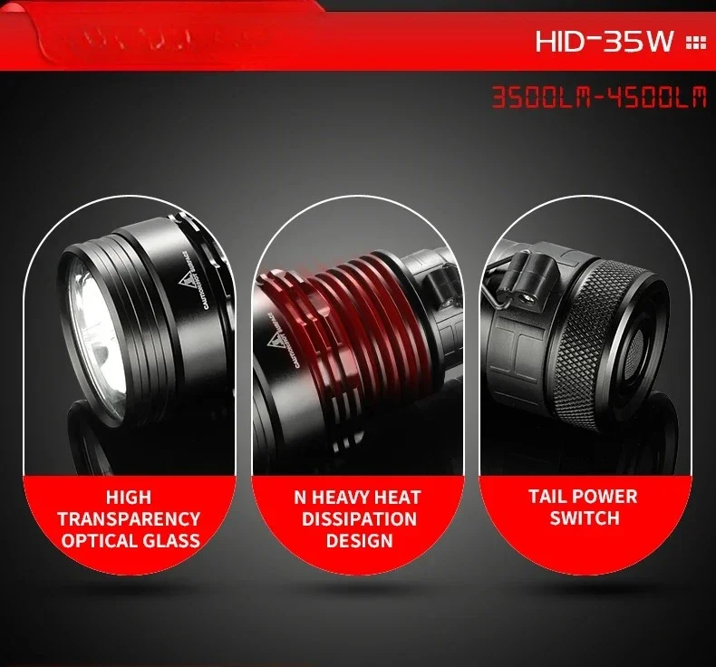 Powerful HID XEON Led Flashlights Rechargeable Led Torch Light High Brightness 3500lm Working Light
