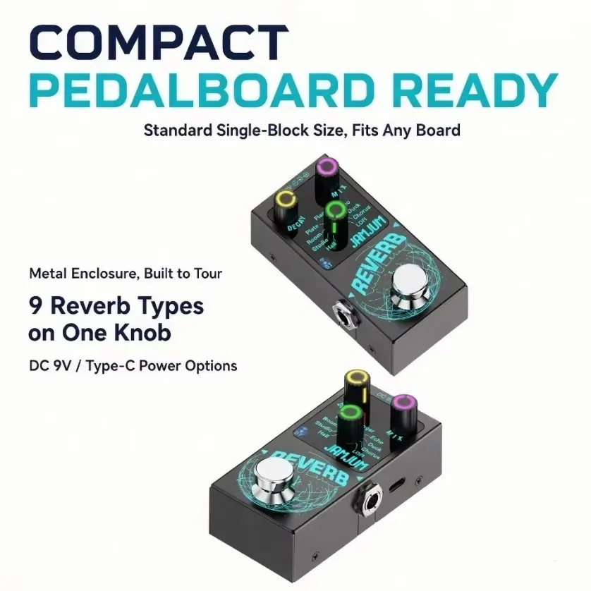 Guitar Effects Pedal Digital Reverb 9 Modes Oversized Metal Footswitch Bluetooth Backing Track True Bypass for Bass Guitar Amp