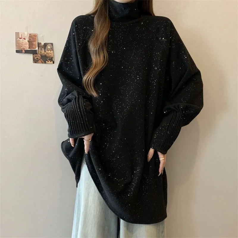 Grote Maat Kasjmier Hooggesloten Dieptepunt Shirt Vrouwen Herfst Winter Primer Shirt Nieuwe Losse Lange Mouwen Trui top