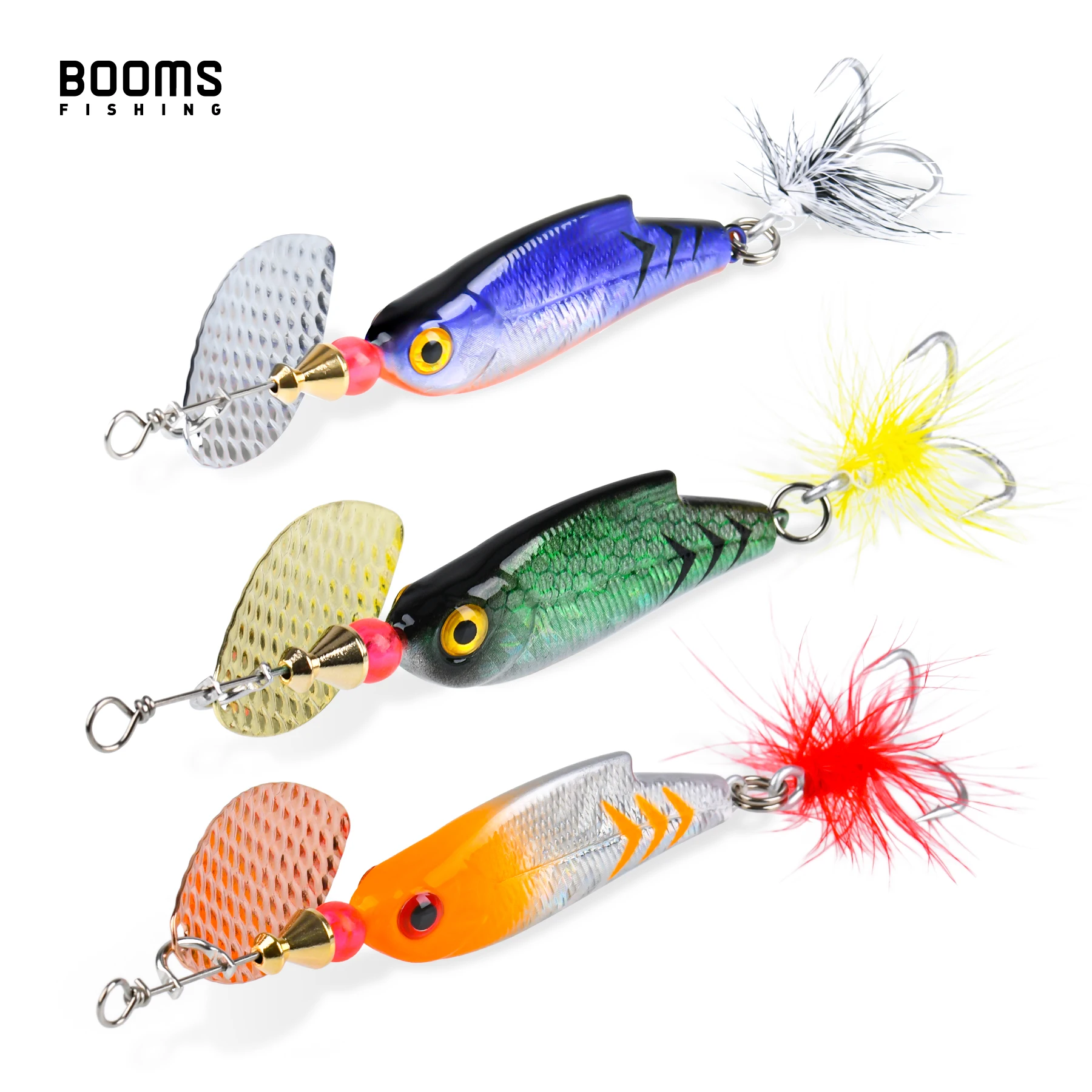 Booms Fishing SP2 3pcs Metal Fishing Lure 25g JIG Hard Artificial Bait Wobbler Feather Sequins Spinner Treble Fish Hook Tackle