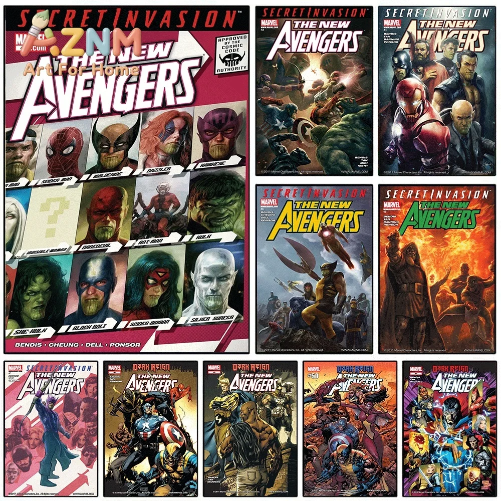 AZNM The New Avengers Secret Invasion Comic Canvas Wall Art No Frame Superhero Print Poster For Home Bedroom Living Room Wall