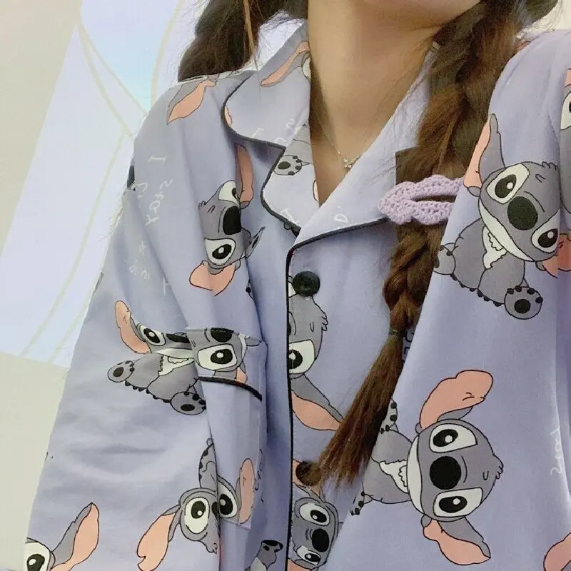 Versatile Casual Cartoon Stitch Sleepwear Women\'s Spring and Autumn Long Sleeved Two-piece Set Pijama Pajama Sets Pyjamas Sleep