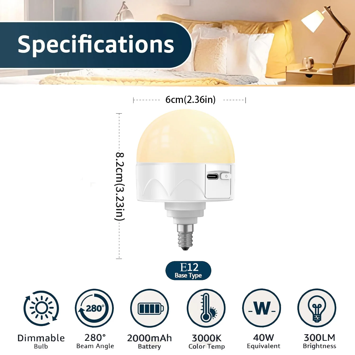Rechargeable LED Bulb with Remote & Timer, Dimmable 3 Color Temperatures + 9 RGB Colors, E12 Base, Magnetic Detachable