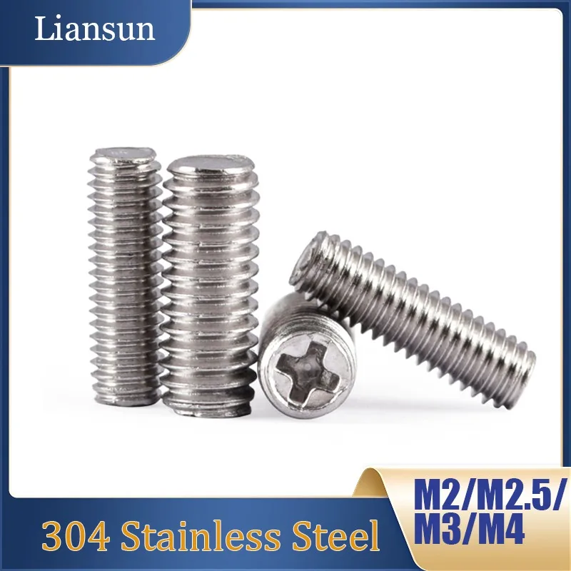 50PCS 304 Stainless Steel Phillips Head Set Screw Flat Point Grub Screw M2 M2.5 M3 M4 Headless Set Screws Flat tail Bolt
