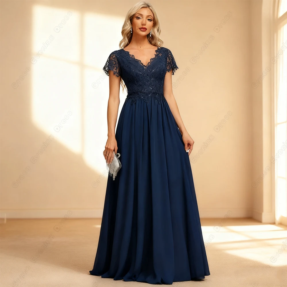 

Navy Blue Mother of Bride Dresses for Women Beach Half Sleeve Wedding Party Dresses 2025 Summer Chiffon Robe De Soirée Zipper