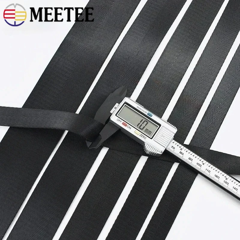 10M 20-50mm Black Nylon Webbing Strap Belt Sling Pet Collar Backpack Decorative Braid Ribbon Bias