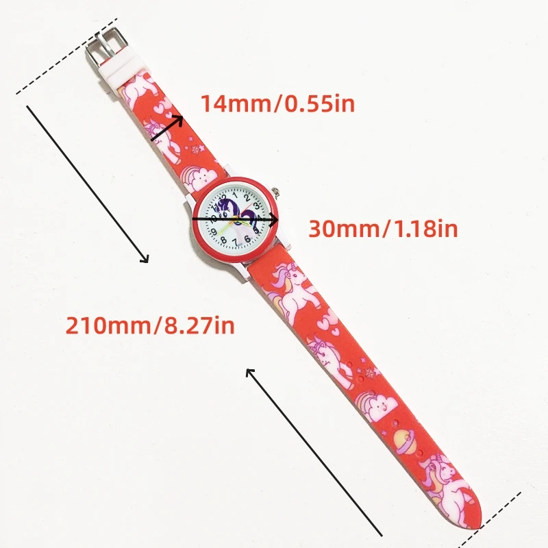 2024 Hot Selling Cartoon Rainbow Horse Children Watches Printed Silicone Strap Cute Kids Quartz Watches Student Sports Clock