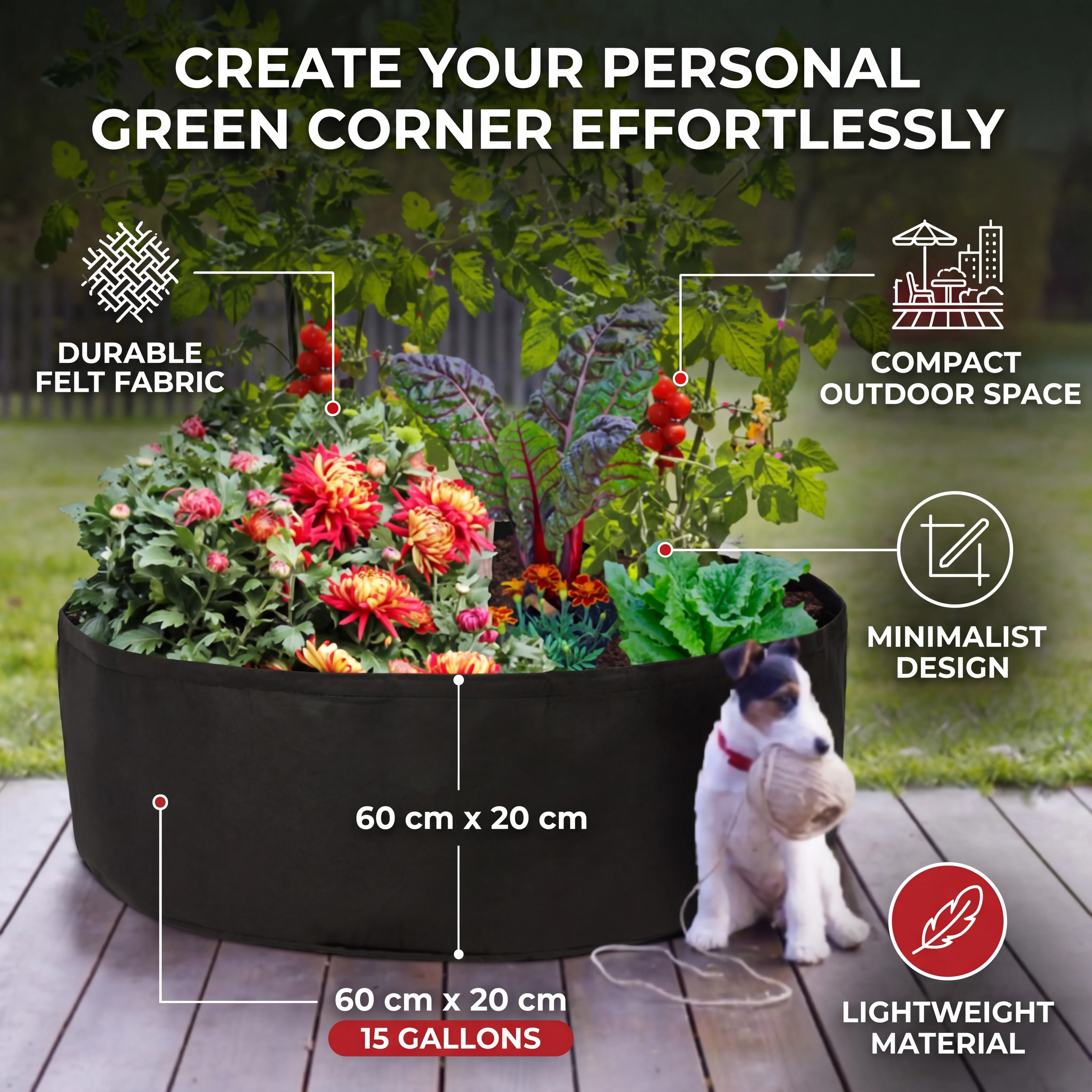 Gardening Plant Bag 2.36x0.78x0.03in Plant Grow Bag made from felt material Balcony Yard Vegetable Flower Herb Gardening