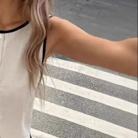 Summer Women Contrast Color Sleeveless Single Breasted Vest + Drawstring Pants Two Peice Set 2025 New women Vest Top+ Pant Suit.