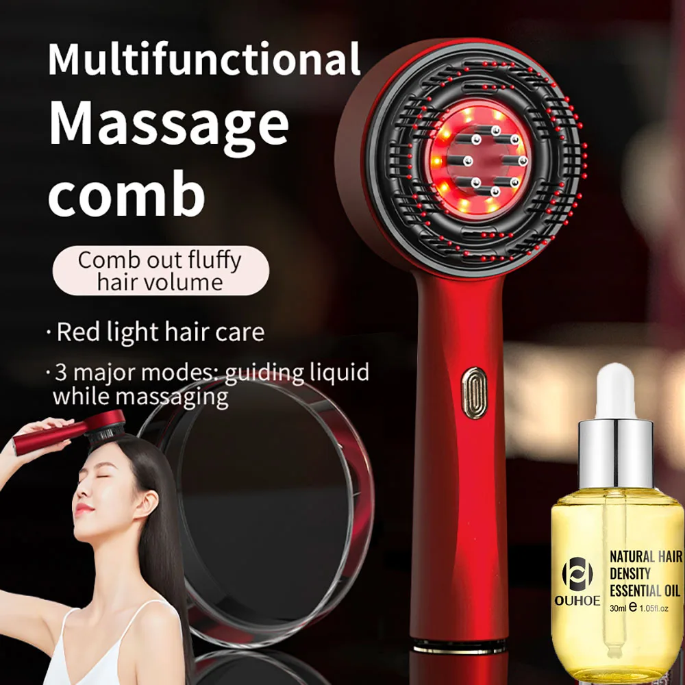 Electric Scalp Massage Comb & Hair Growth Oil Red Light Therapy Anti Hair Loss Liquid Oil Applicator Vibration Hair Care