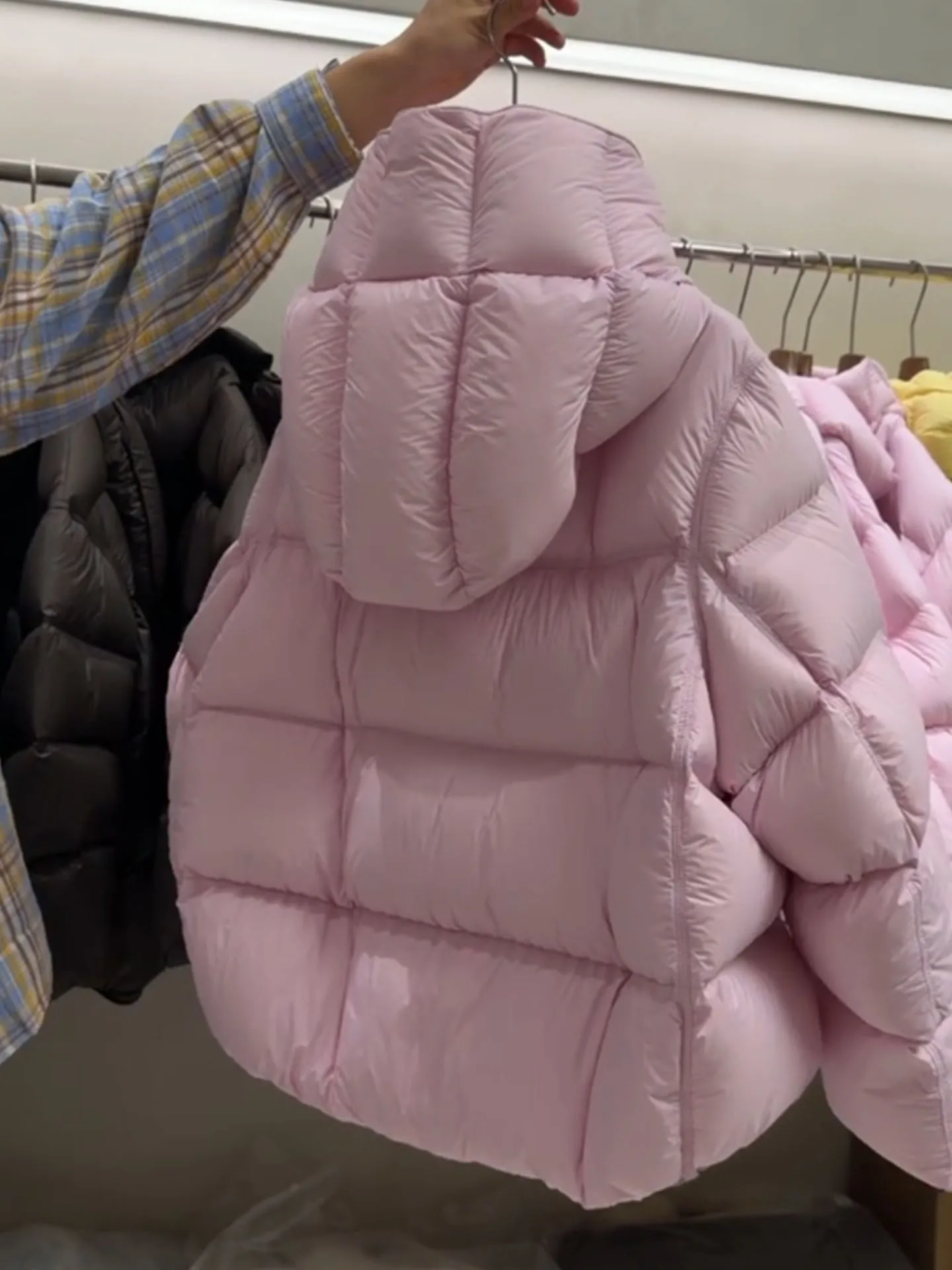 Bonito ort puffer jaet feminino rosa fofo casaco de inverno Thiened fibra de poliéster branco du para baixo enchimento cintura alta