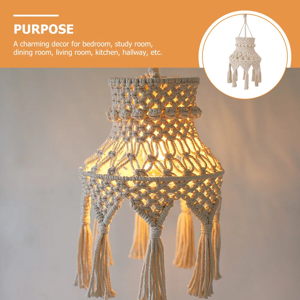 

Boho Macrame Lamp Shade Handmade Vintage Hanging Light Cover for Bedroom Living Room Dining Kitchen Hallway Ceiling Pendant